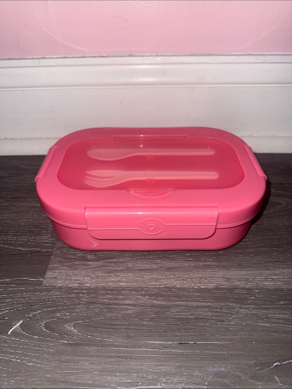 Pink Portable Lunch Box with Built-In Utensils